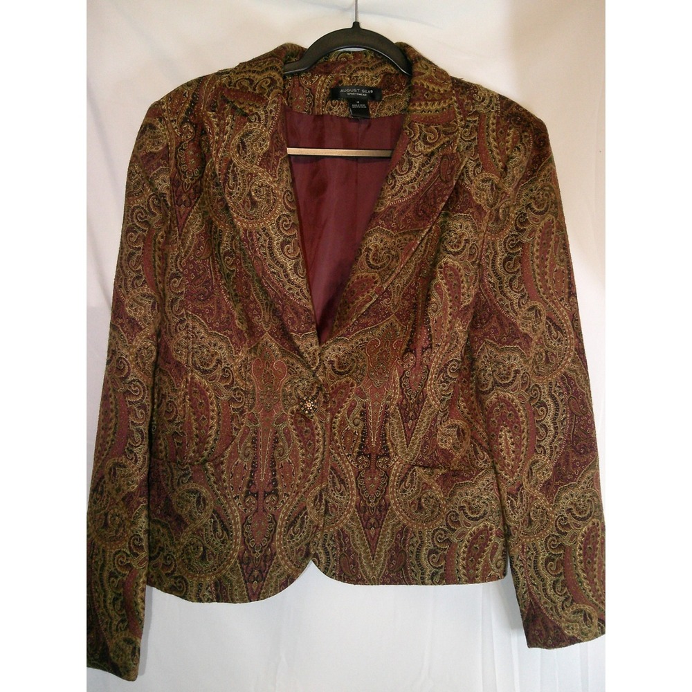 august silk Paisley Blazer in burgundy and gold tones